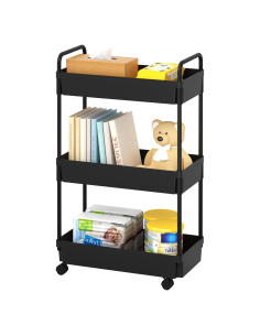 Carro de Almacenamiento 3 Niveles Kaitiemoo Negro con Ruedas