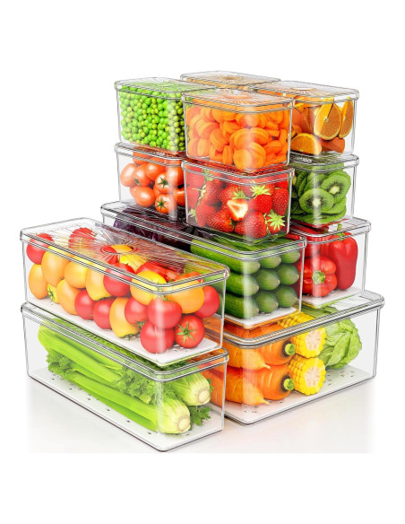 13 Organizadores de Refrigerador CANTAMI, Plástico Transparente, Apilables