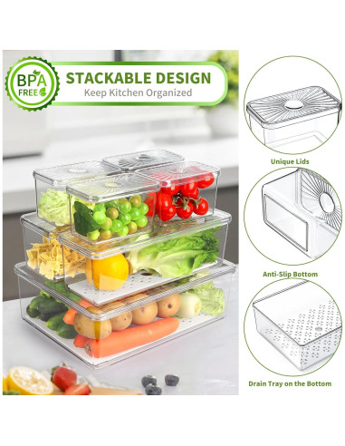 13 Organizadores de Refrigerador CANTAMI, Plástico Transparente, Apilables