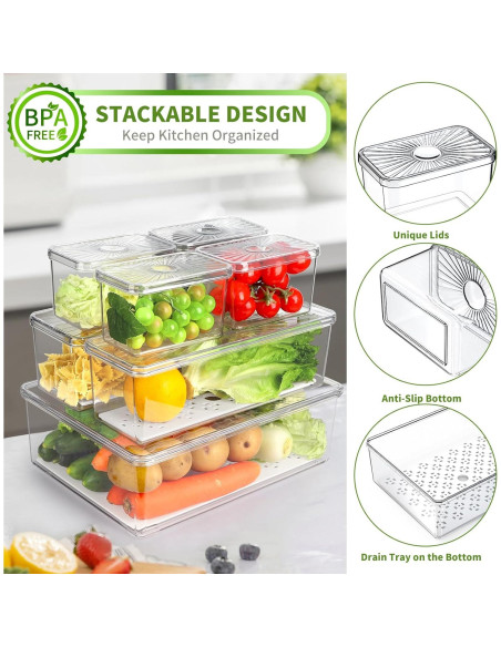 13 Organizadores de Refrigerador CANTAMI, Plástico Transparente, Apilables