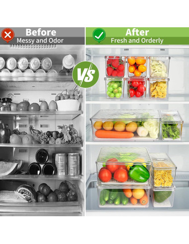 13 Organizadores de Refrigerador CANTAMI, Plástico Transparente, Apilables