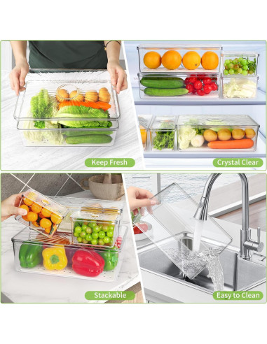 13 Organizadores de Refrigerador CANTAMI, Plástico Transparente, Apilables