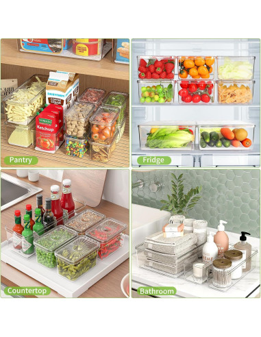 13 Organizadores de Refrigerador CANTAMI, Plástico Transparente, Apilables