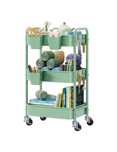 Carro de Almacenamiento Rodante Aofure Verde 3 Niveles con Ruedas