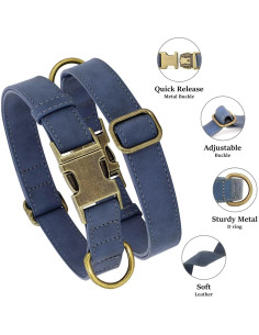 Collar para Perro Didog de Cuero PU Ajustable Azul Talla S 2