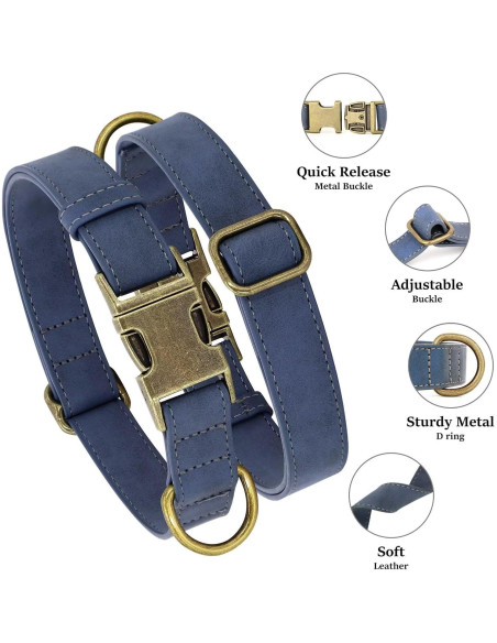 Collar para Perro Didog de Cuero PU Ajustable Azul Talla S