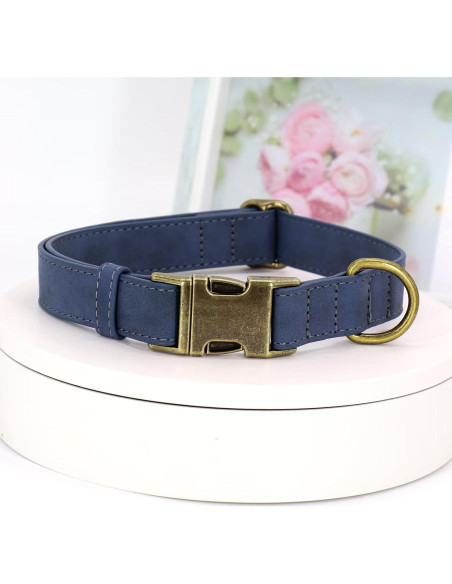 Collar para Perro Didog de Cuero PU Ajustable Azul Talla S