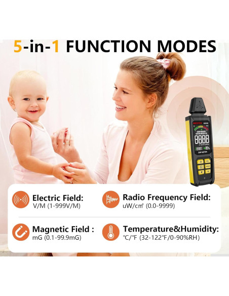 Medidor de Radiación EMF MESTEK 5 en 1 Recargable 20cm