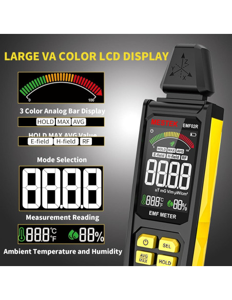 Medidor de Radiación EMF MESTEK 5 en 1 Recargable 20cm