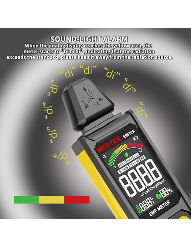 Medidor de Radiación EMF MESTEK 5 en 1 Recargable 20cm