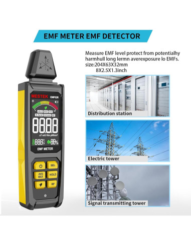 Medidor de Radiación EMF MESTEK 5 en 1 Recargable 20cm