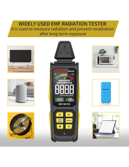 Medidor de Radiación EMF MESTEK 5 en 1 Recargable 20cm