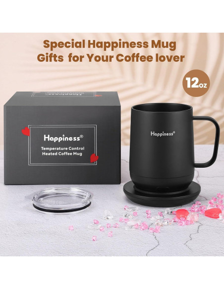Taza de café eléctrica autocalentable Happiness 12oz control temperatura