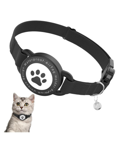 Collar para Gato Odokele con Soporte para AirTag Negro 20-31.75 cm