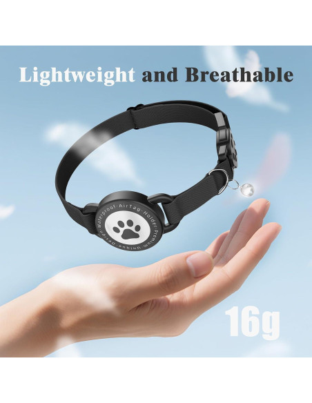 Collar para Gato Odokele con Soporte para AirTag Negro 20-31.75 cm