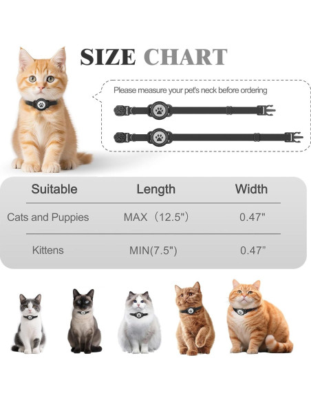 Collar para Gato Odokele con Soporte para AirTag Negro 20-31.75 cm