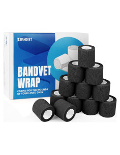Venda Autoadhesiva Negra Bandvet Wrap - Paquete de 12, 5cm x 4.57m