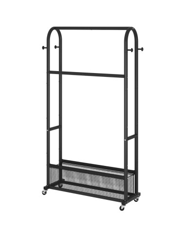 Perchero de Ropa MOYIPIN Doble Barra con Ruedas Negro 4 Ganchos