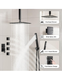 Conjunto de Ducha Completo STARBATH Negro Mate 12" 2 en 1 2