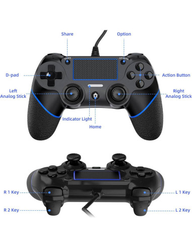 Controlador con cable DIANVEN para PS4 y PC - Negro