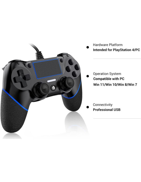 Controlador con cable DIANVEN para PS4 y PC - Negro