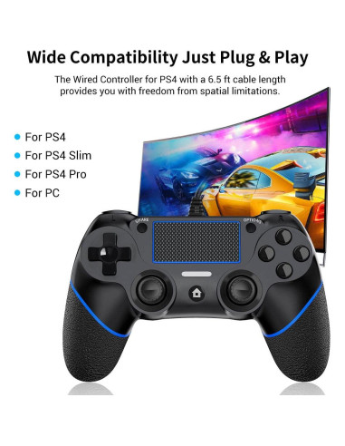 Controlador con cable DIANVEN para PS4 y PC - Negro