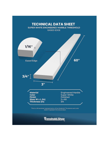 Umbral de Ducha de Mármol Ingenierizado Blanco 152.4x7.62 cm