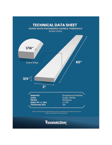 Umbral de Ducha de Mármol Ingenierizado Blanco 152.4x7.62 cm