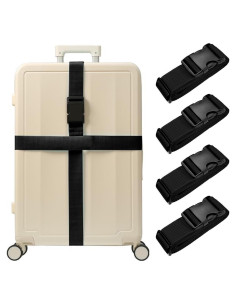 Correas de Equipaje CHIVOLONA 4PCS y Etiquetas 2PCS Negro