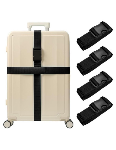Correas de Equipaje CHIVOLONA 4PCS y Etiquetas 2PCS Negro