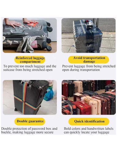 Correas de Equipaje CHIVOLONA 4PCS y Etiquetas 2PCS Negro