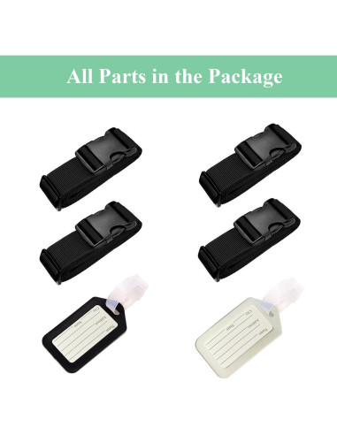 Correas de Equipaje CHIVOLONA 4PCS y Etiquetas 2PCS Negro