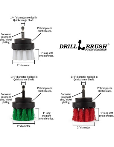 Juego de 3 Cepillos de Limpieza Drillbrush 2" Verde Rojo Blanco