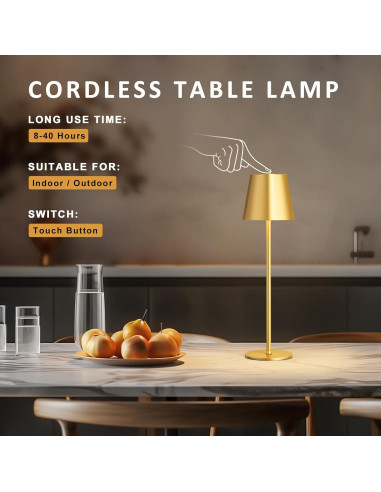 Lámpara de Mesa Inalámbrica Kakanuo LED Recargable 38.4cm Dorada