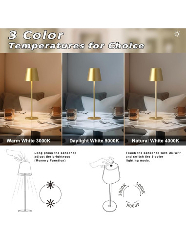 Lámpara de Mesa Inalámbrica Kakanuo LED Recargable 38.4cm Dorada