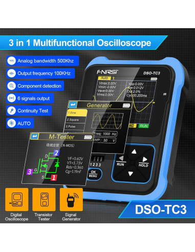 Osciloscopio DSO-TC3 Portátil 3-en-1 500kHz Generador de Señal