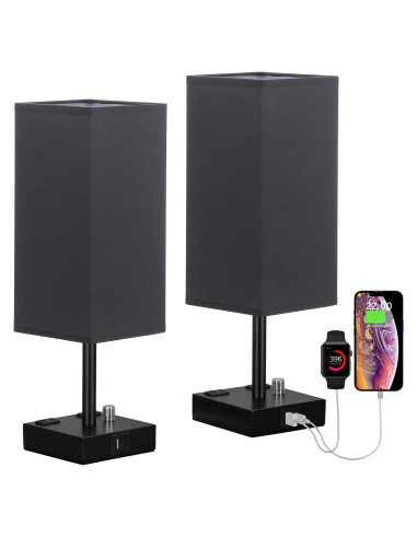 Juego de 2 lámparas de mesa regulables Aooshine negras con USB