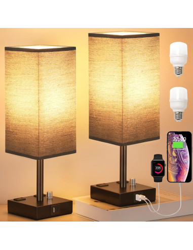 Juego de 2 lámparas de mesa regulables Aooshine negras con USB