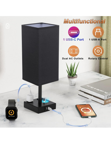 Juego de 2 lámparas de mesa regulables Aooshine negras con USB