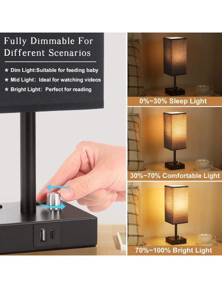 Juego de 2 lámparas de mesa regulables Aooshine negras con USB