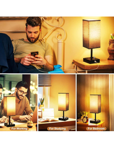 Juego de 2 lámparas de mesa regulables Aooshine negras con USB