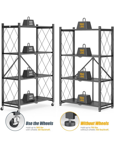 Estante Plegable SKONYON 4 Niveles con Ruedas 272 kg