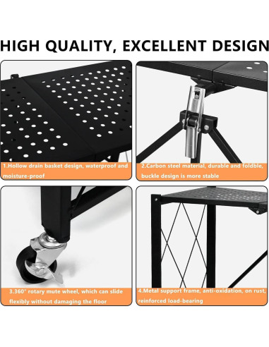 Estante Plegable SKONYON 4 Niveles con Ruedas 272 kg