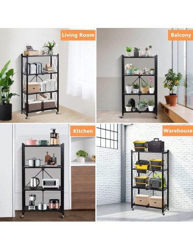 Estante Plegable SKONYON 4 Niveles con Ruedas 272 kg