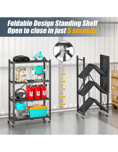 Estante Plegable SKONYON 4 Niveles con Ruedas 272 kg