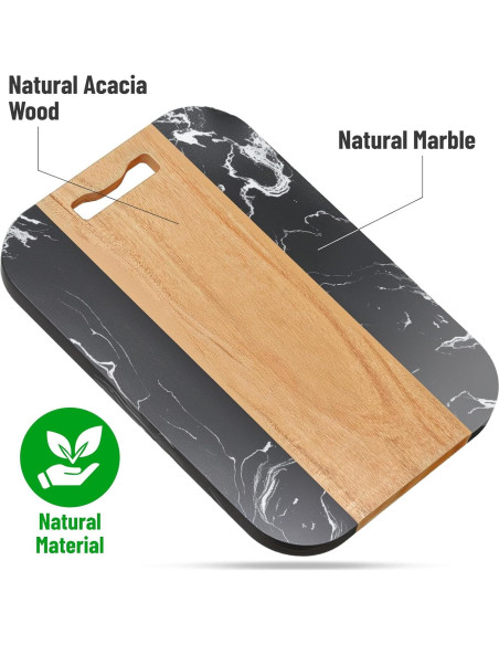 Bandeja Deslizante de Acacia y Mármol NiHome 35.5x24.1 cm