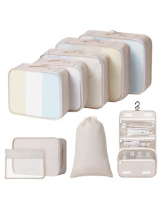 Set de Cubos de Empaque de Viaje Easortm 9 Piezas Beige