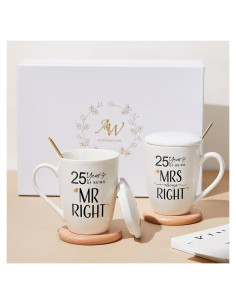 Juego de Tazas de Cerámica 25 Años AW BRIDAL - Set de 2, 355 ml
