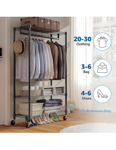 Carro de Ropa Rodante M MZG 3 Niveles Ajustable Negro 340kg 2