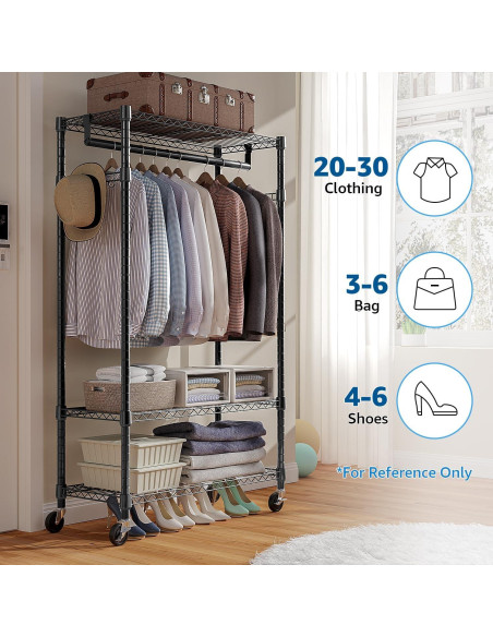 Carro de Ropa Rodante M MZG 3 Niveles Ajustable Negro 340kg